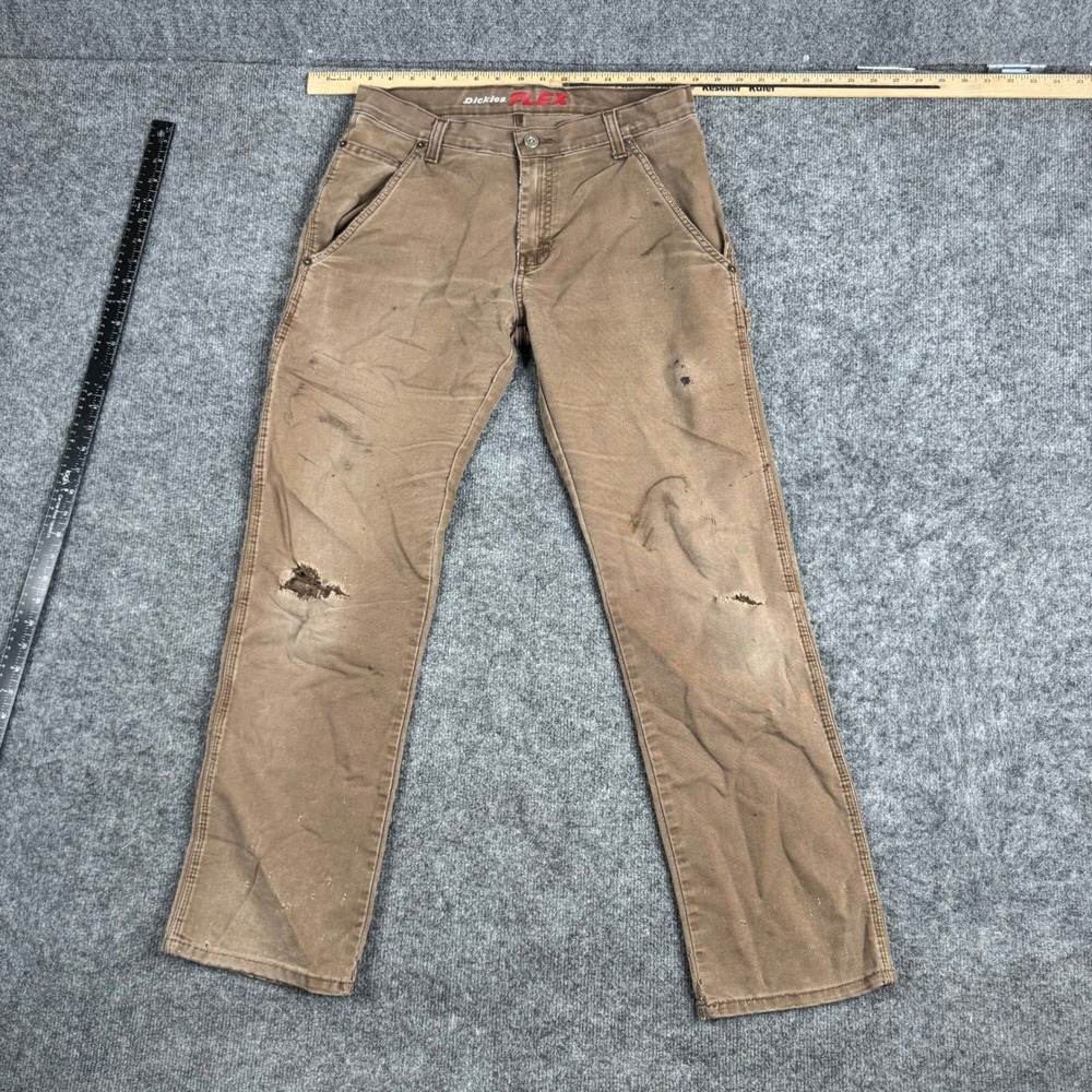Dickies Carpenter Pants Mens Size 30x32 Brown Flex Distressed Thrashed Stained
